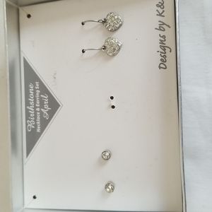 New K & M Earrings Heart Stud Rhinestone